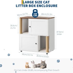 Alternative view of Cat Litter Box Enclosure for 2 Cats, Hidden Litter Box Furniture with Scratch Post and Double-Layer Litter Mats,Farmhouse Wooden Cat House Washroom or Bed, White