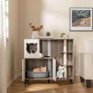 Alternative view of Tangkula Cat Litter Box Enclosure, 5-in-1 Enlarged Hidden Litter Box Furniture with Cat Condo, 3 Scratching Posts, 5 Metal Support Legs, Cat Washroom, Multi-Layer Cat House for Indoor Cats