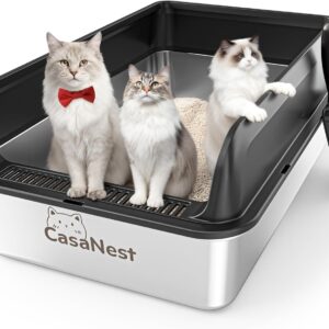 XXXL Stainless Steel Litter Box, 28.1'' Extra Large Metal Litter Box for Big and Multi Cats, Low Entry Design, Metal Pan, Non-Sticky, Anti-Leakage, Easy to Clean