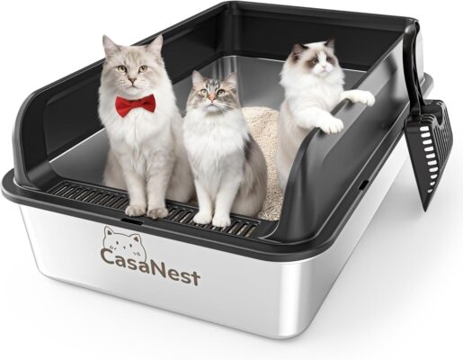 XXXL Stainless Steel Litter Box, 28.1'' Extra Large Metal Litter Box for Big and Multi Cats, Low Entry Design, Metal Pan, Non-Sticky, Anti-Leakage, Easy to Clean