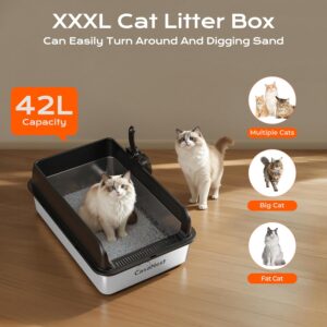 Alternative view of XXXL Stainless Steel Litter Box, 28.1'' Extra Large Metal Litter Box for Big and Multi Cats, Low Entry Design, Metal Pan, Non-Sticky, Anti-Leakage, Easy to Clean